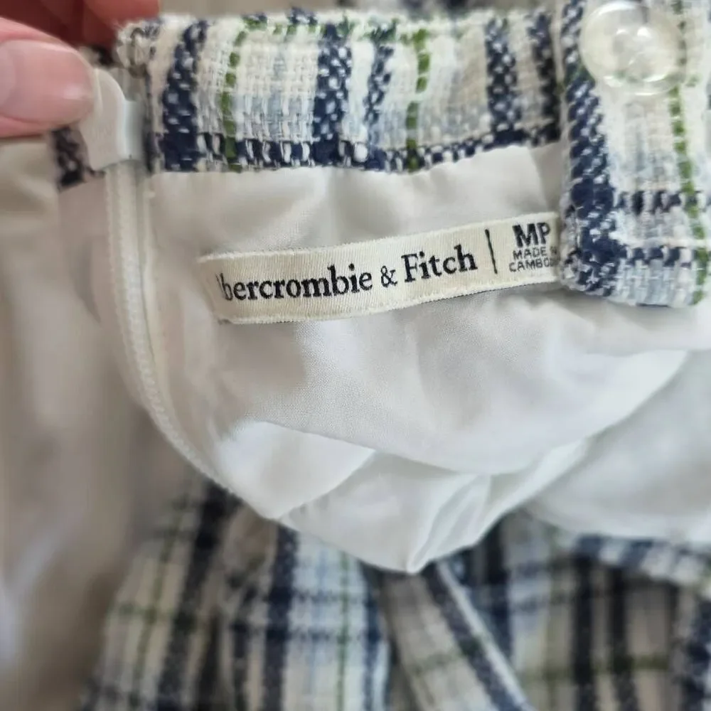 Abercrombie & Fitch Women's Size Medium Petite White Navy Green Plaid Tank Dress